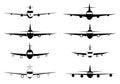 Airplane vector icon. Icon set. Flight transport symbol. Travel illustration. Flying up airplane icon. Royalty Free Stock Photo